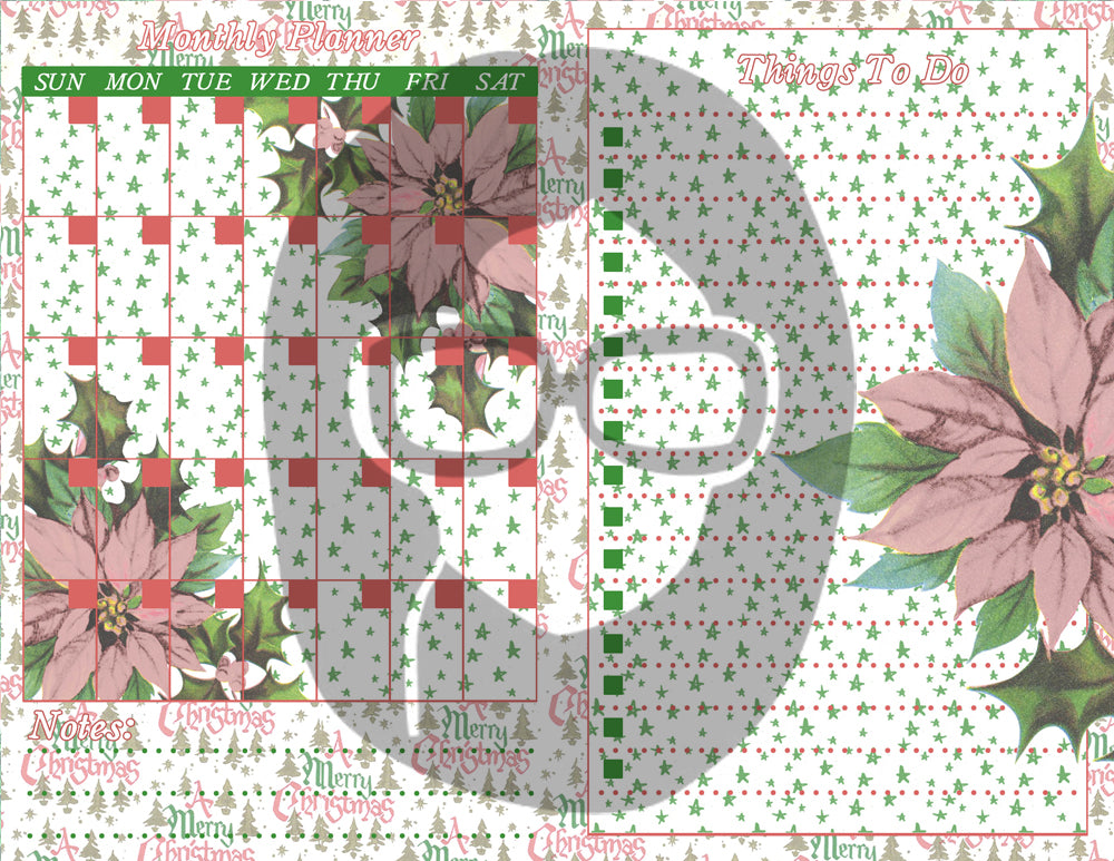 Retro Vintage Pink Christmas Junk Journal Printable Planner Pages -S1- 6 Pg Instant Download - Holiday digital kit, December Daily Journal