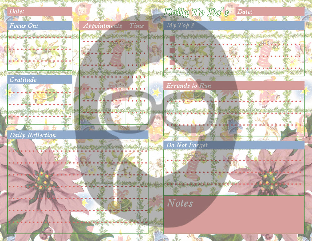 Retro Vintage Pink Christmas Junk Journal Printable Planner Pages -S1- 6 Pg Instant Download - Holiday digital kit, December Daily Journal