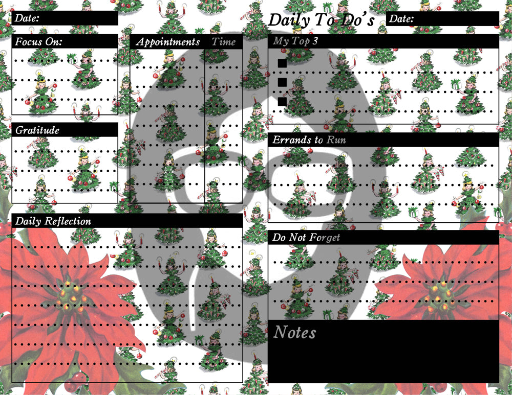 Retro Vintage Christmas Junk Journal Printable Planner Pages -S1- 6 Pg Instant Download - Holiday digital kit, December Daily Journal Kit