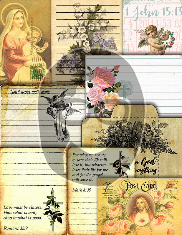 Scripture Journal Printable, Religious Quotes -39pg Digital Download- Faith Inspired, Catholic Notecards, Affirmation Cards, Devotional Kits