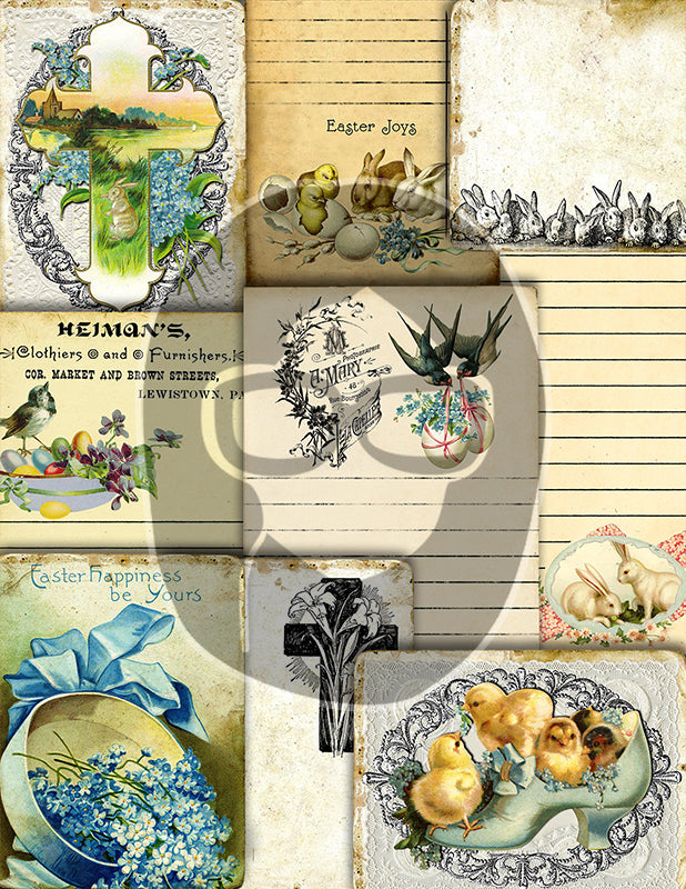 Antique Easter, Junk Journal Kit, Bible Journaling Printables -37pg Digital Download- Prayer Note Card, Devotional for Women, Catholic Cross