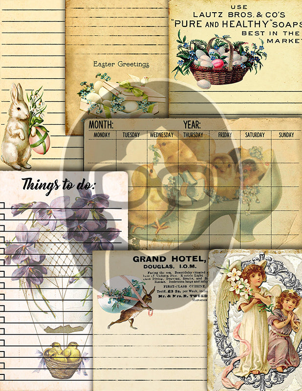 Antique Easter, Junk Journal Kit, Bible Journaling Printables -37pg Digital Download- Prayer Note Card, Devotional for Women, Catholic Cross