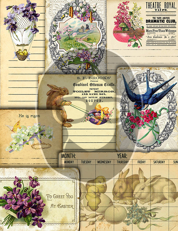 Antique Easter, Junk Journal Kit, Bible Journaling Printables -37pg Digital Download- Prayer Note Card, Devotional for Women, Catholic Cross