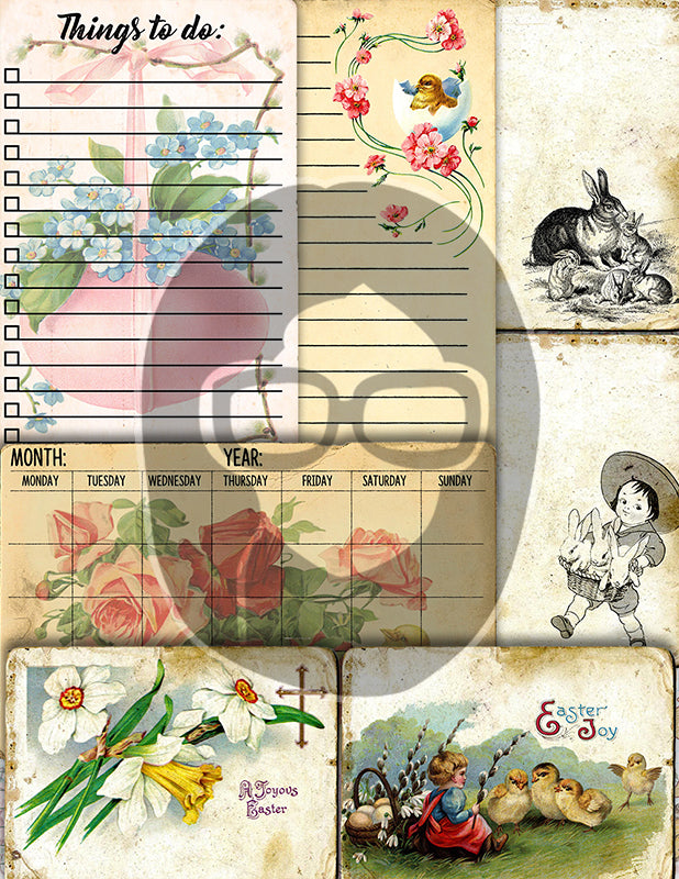 Antique Easter, Junk Journal Kit, Bible Journaling Printables -37pg Digital Download- Prayer Note Card, Devotional for Women, Catholic Cross
