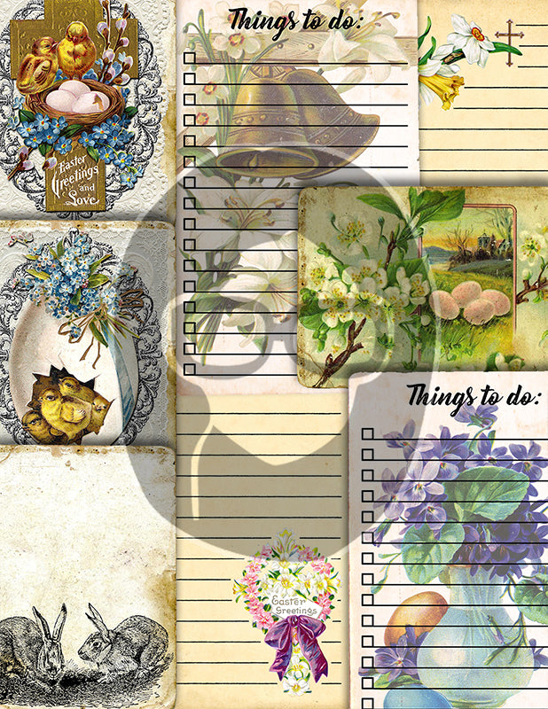 Antique Easter, Junk Journal Kit, Bible Journaling Printables -37pg Digital Download- Prayer Note Card, Devotional for Women, Catholic Cross