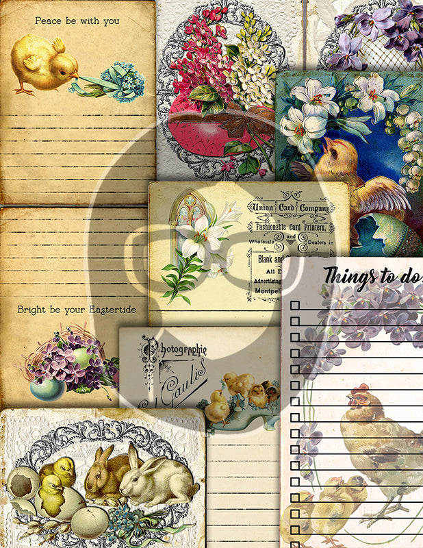 Antique Easter, Junk Journal Kit, Bible Journaling Printables -37pg Digital Download- Prayer Note Card, Devotional for Women, Catholic Cross