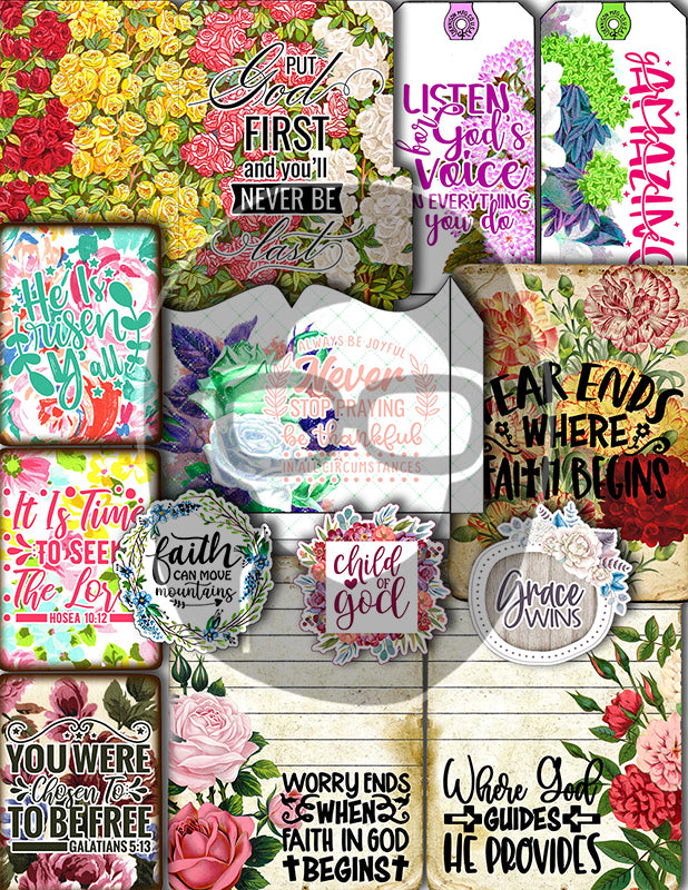 Ephemera for Bible Journaling, Jesus Quotes -49pg Digital Download- Faith Junk Journal Kit, Religious Verses, Scripture Encouragement Cards