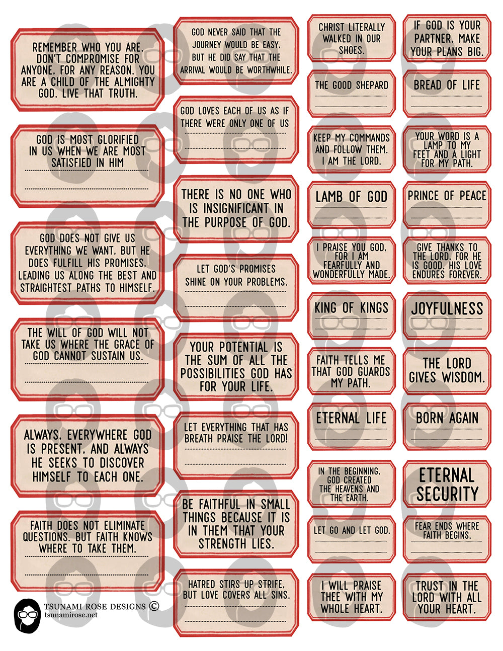 Junk Journal Labels, Faith Encouragement -4pg Digital Download- Scripture Sayings, Bible Verse Printable, Prayer Quotes, Christian Verses