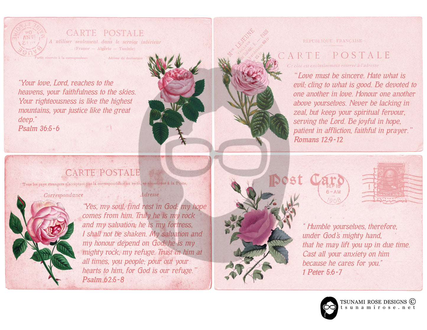 Ephemera for Bible Journaling, Postcards Set -6pg Digital Download- Verse Cards Printable, Prayer Kit, Christian Affirmations, For Women