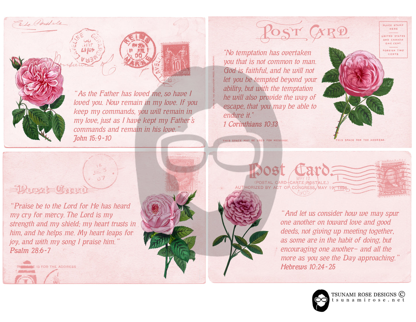 Ephemera for Bible Journaling, Postcards Set -6pg Digital Download- Verse Cards Printable, Prayer Kit, Christian Affirmations, For Women