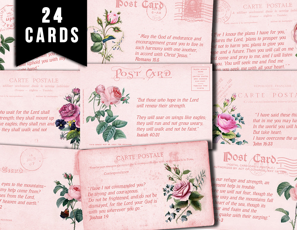 Ephemera for Bible Journaling, Postcards Set -6pg Digital Download- Verse Cards Printable, Prayer Kit, Christian Affirmations, For Women