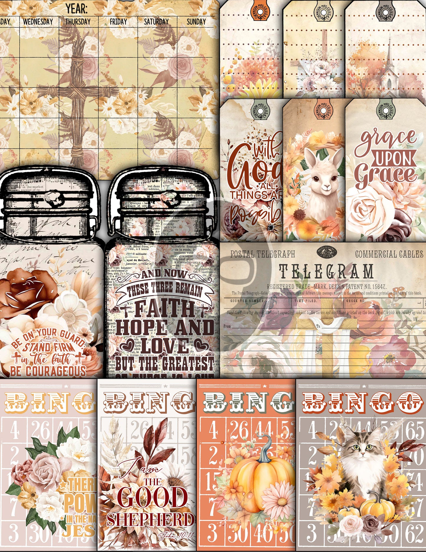Faith Junk Journal Kit, Scripture Ephemera, Fall Digital Papers-40pg Digital Download- Religious Cards, Prayer Quotes, Bible Verse Cards