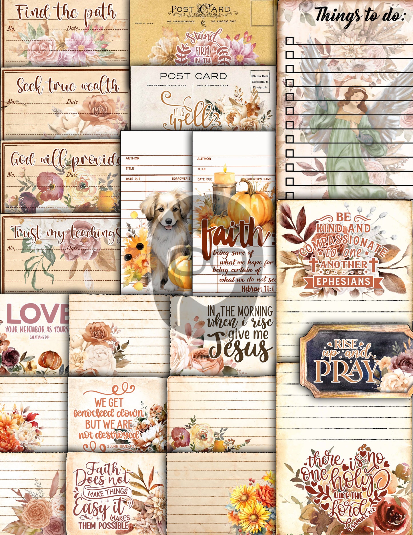 Faith Junk Journal Kit, Scripture Ephemera, Fall Digital Papers-40pg Digital Download- Religious Cards, Prayer Quotes, Bible Verse Cards