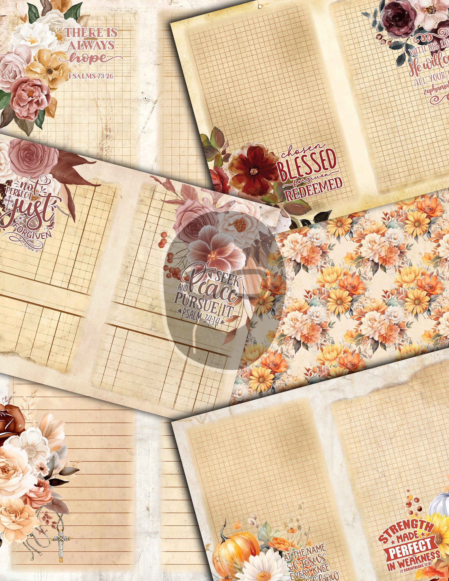 Faith Junk Journal Kit, Scripture Ephemera, Fall Digital Papers-40pg Digital Download- Religious Cards, Prayer Quotes, Bible Verse Cards