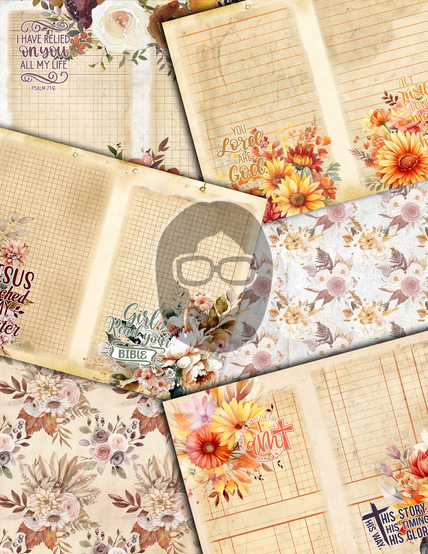 Faith Junk Journal Kit, Scripture Ephemera, Fall Digital Papers-40pg Digital Download- Religious Cards, Prayer Quotes, Bible Verse Cards