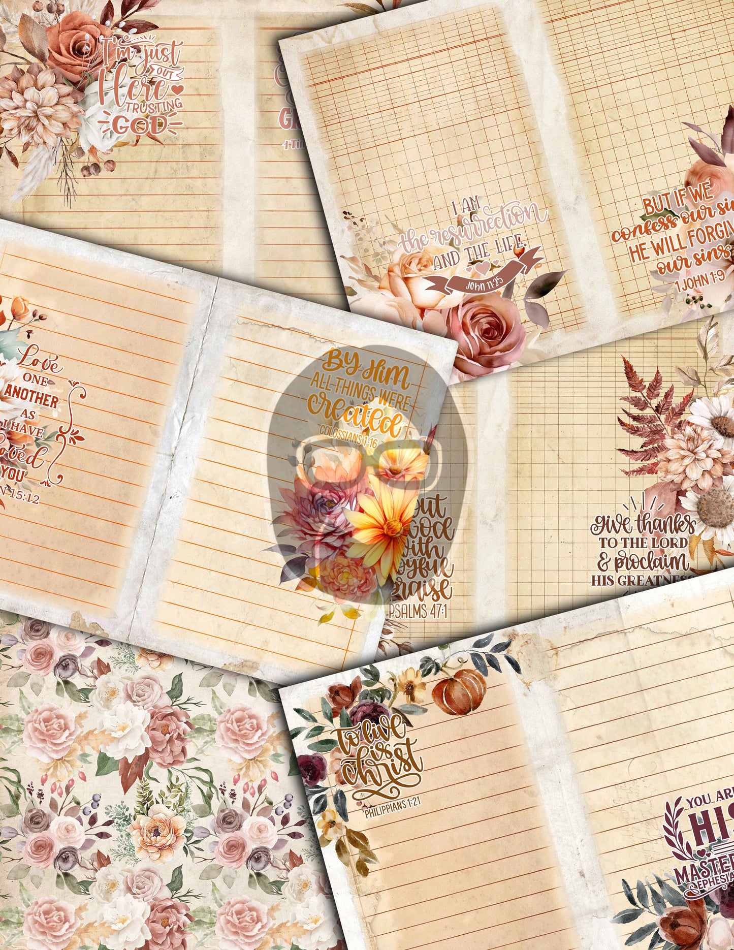Faith Junk Journal Kit, Scripture Ephemera, Fall Digital Papers-40pg Digital Download- Religious Cards, Prayer Quotes, Bible Verse Cards