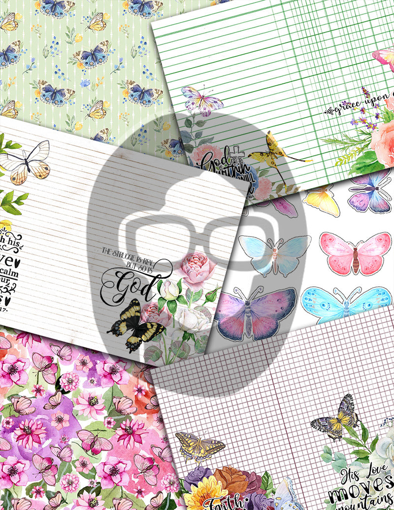 Butterfly Prayer Kit, Faith Junk Journal Kit-40pg Digital Download- Religious Note Cards, Catholic Cross, Prayer Quotes, Bible Verse Cards