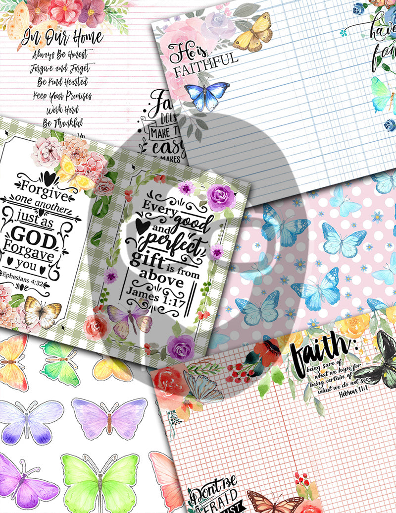 Butterfly Prayer Kit, Faith Junk Journal Kit-40pg Digital Download- Religious Note Cards, Catholic Cross, Prayer Quotes, Bible Verse Cards