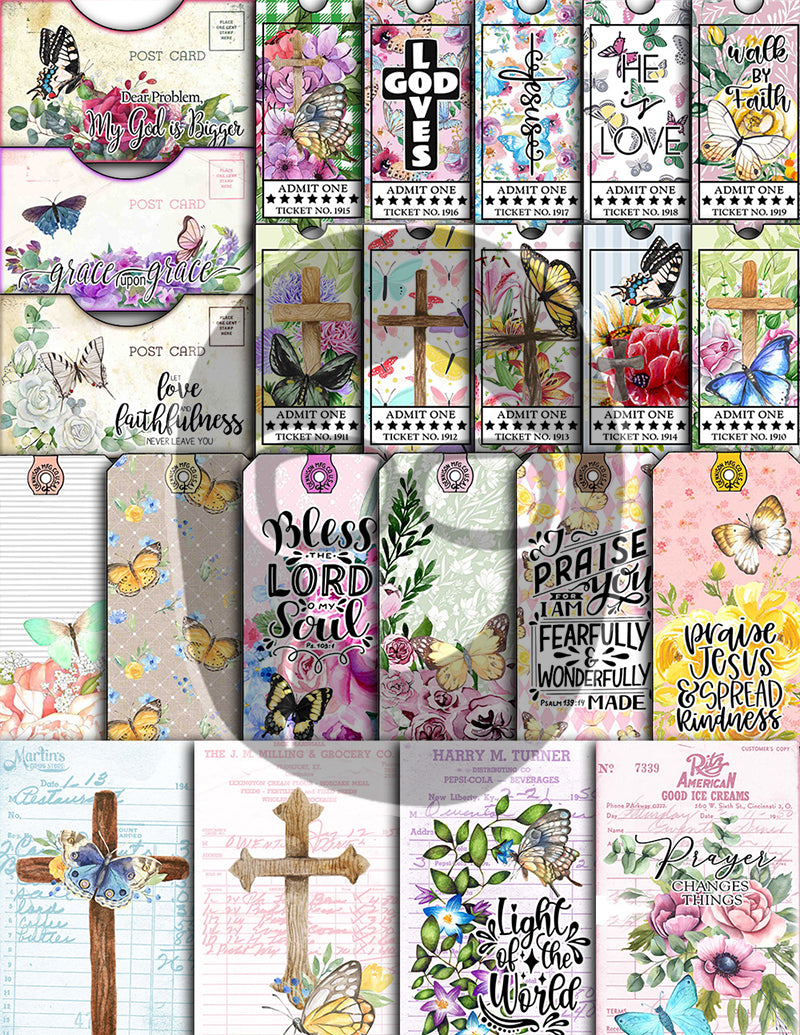 Butterfly Prayer Kit, Faith Junk Journal Kit-40pg Digital Download- Religious Note Cards, Catholic Cross, Prayer Quotes, Bible Verse Cards