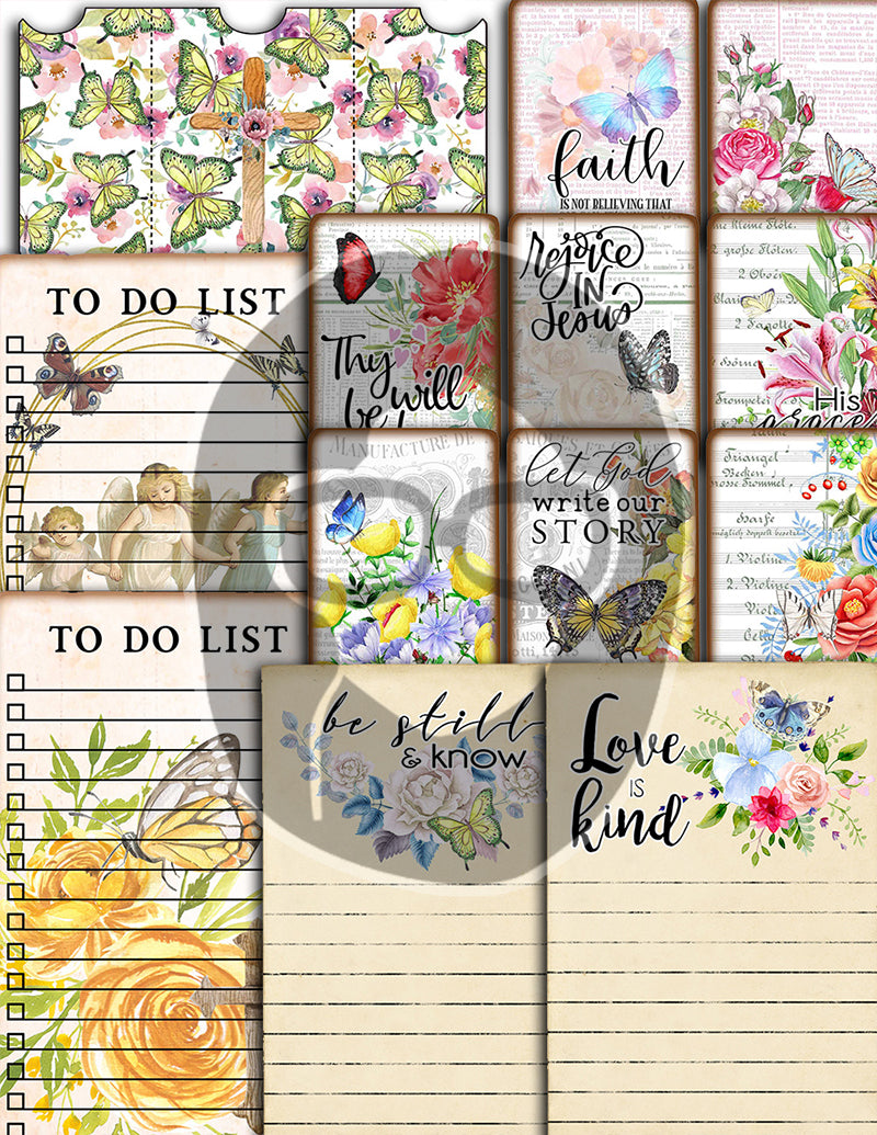 Butterfly Prayer Kit, Faith Junk Journal Kit-40pg Digital Download- Religious Note Cards, Catholic Cross, Prayer Quotes, Bible Verse Cards
