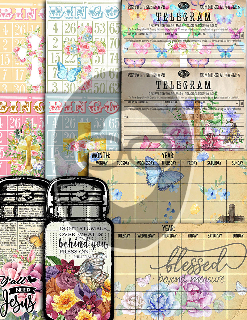 Butterfly Prayer Kit, Faith Junk Journal Kit-40pg Digital Download- Religious Note Cards, Catholic Cross, Prayer Quotes, Bible Verse Cards