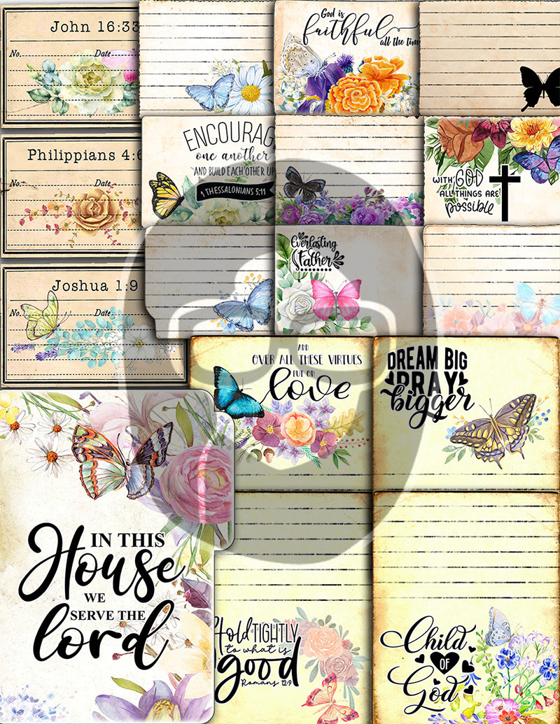 Butterfly Prayer Kit, Faith Junk Journal Kit-40pg Digital Download- Religious Note Cards, Catholic Cross, Prayer Quotes, Bible Verse Cards