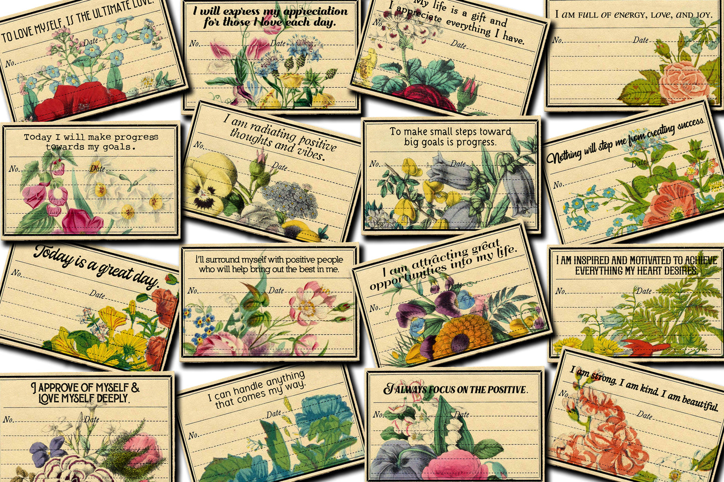 Art Journal Card - Positive Affirmation Little Cards - 3 Page Instant Download - journal cards, digital journal card, ephemera pack