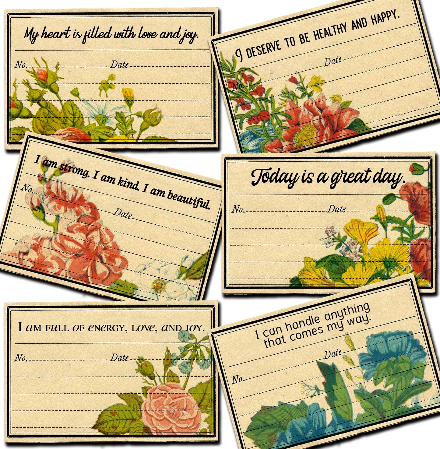 Art Journal Card - Positive Affirmation Little Cards - 3 Page Instant Download - journal cards, digital journal card, ephemera pack