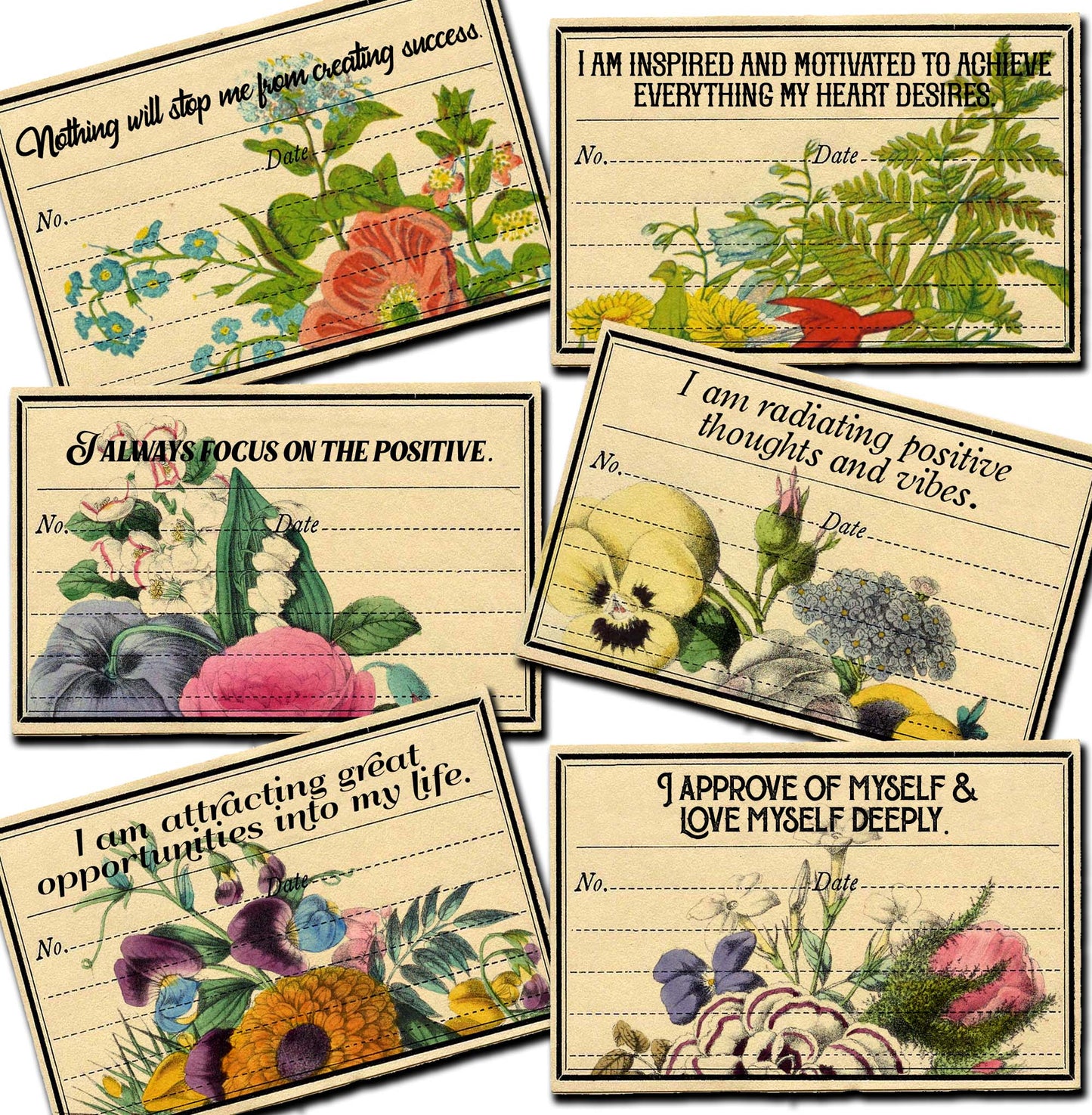 Art Journal Card - Positive Affirmation Little Cards - 3 Page Instant Download - journal cards, digital journal card, ephemera pack