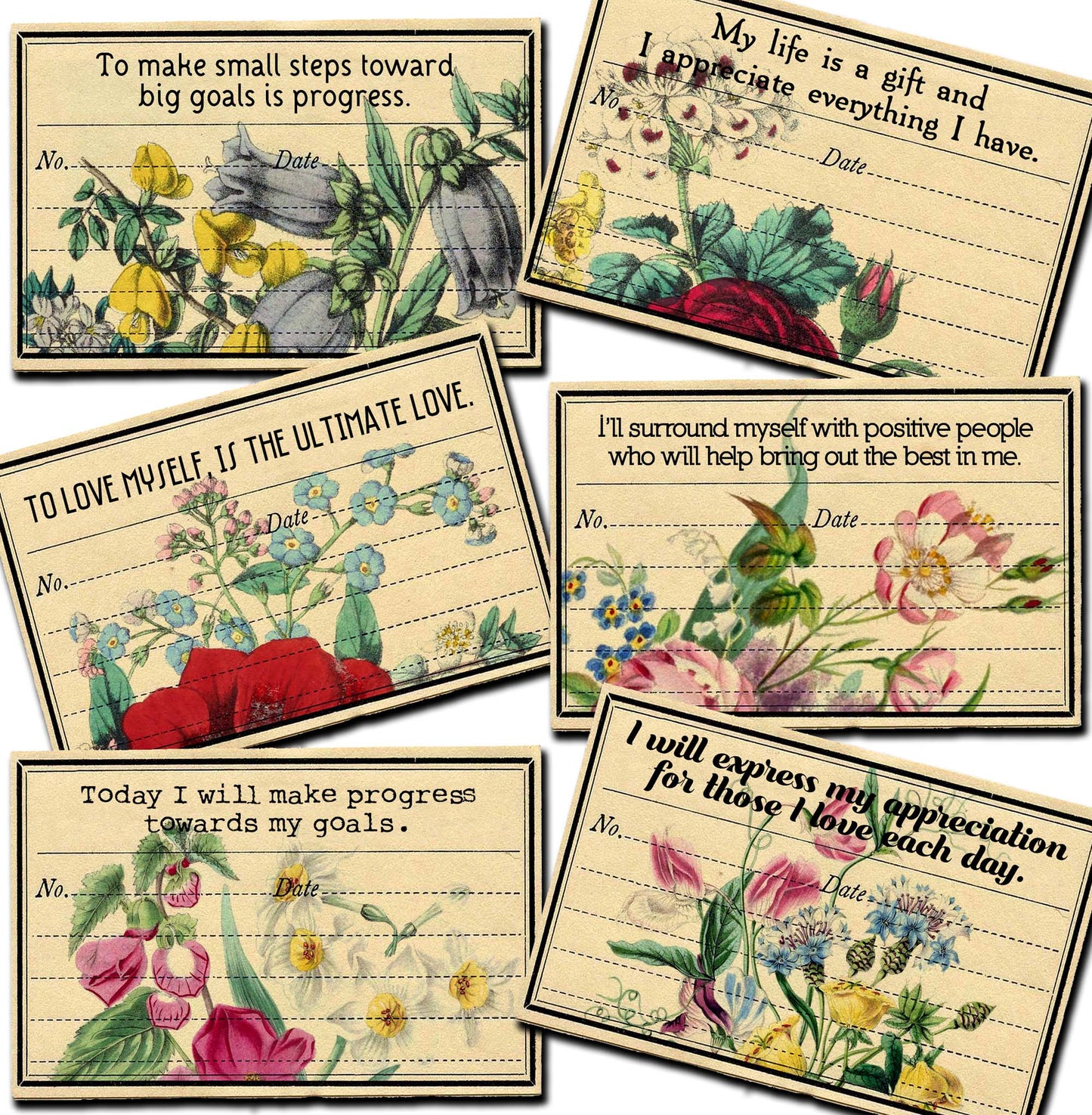 Art Journal Card - Positive Affirmation Little Cards - 3 Page Instant Download - journal cards, digital journal card, ephemera pack