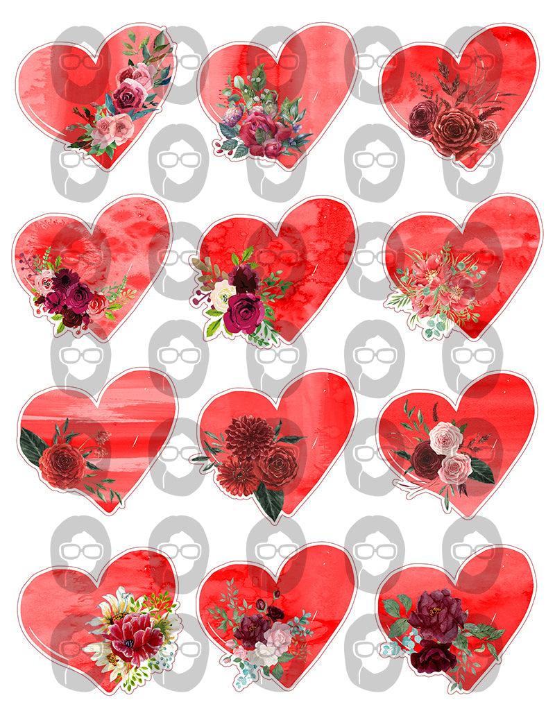 Valentine's Hearts, Heart Clipart, S1 -2pg Digital Download- Fussy Cut Flowers, Mixed Media Printable, Junk Journal Supplies, Shabby Chic