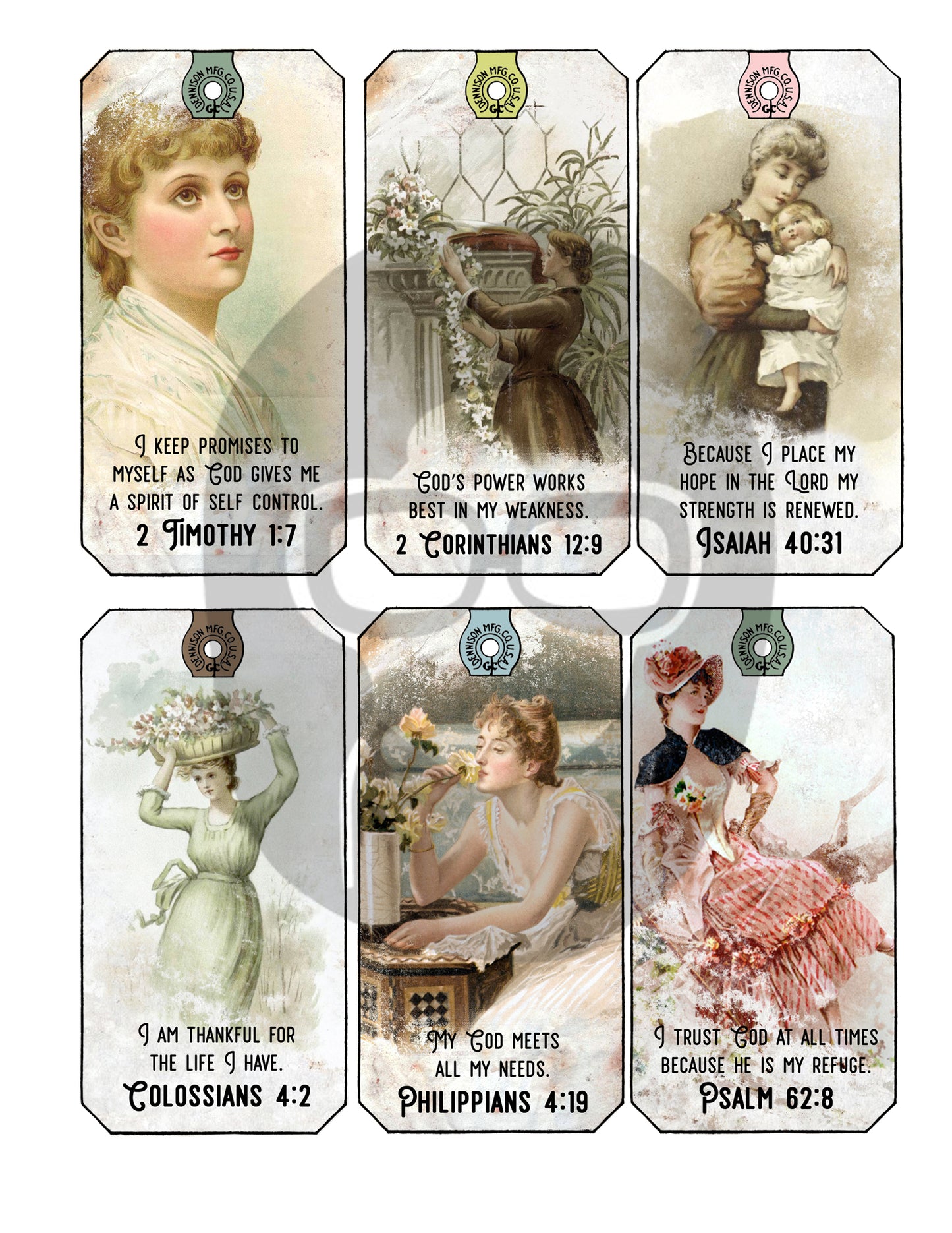 Christian Affirmations, Junk Journal Tags -2pg Digital Download- Prayer Quotes, Devotional Kits, Faith Encouragement, Religious Art Antique