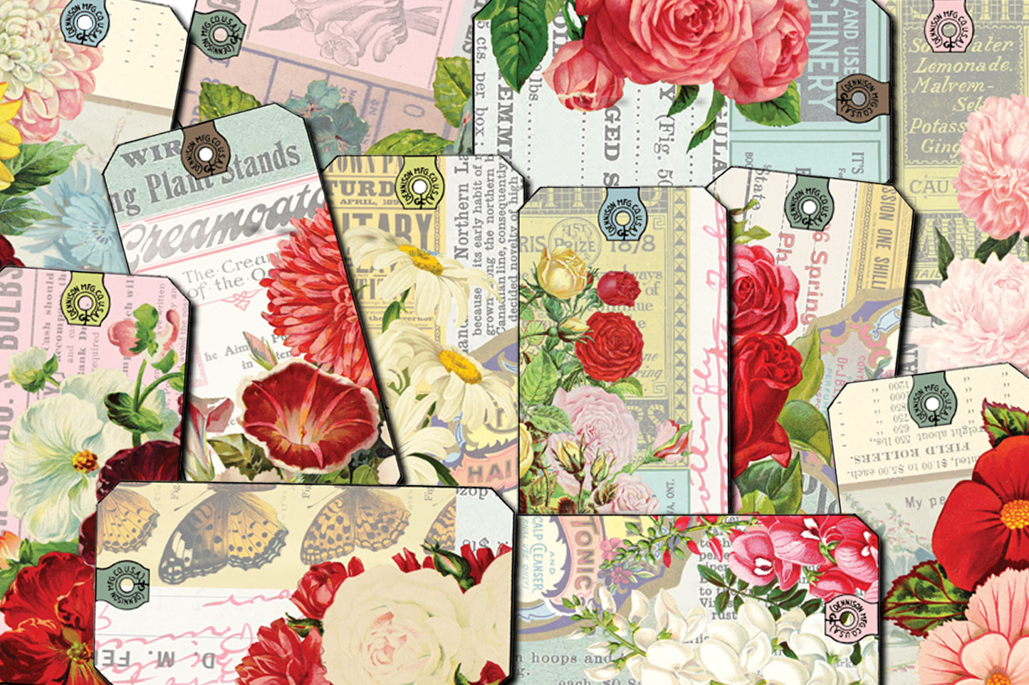 Vintage Junk Journal Tags 2.0 - Set #1 - 2 Page Instant Download, digital journal card Inactive