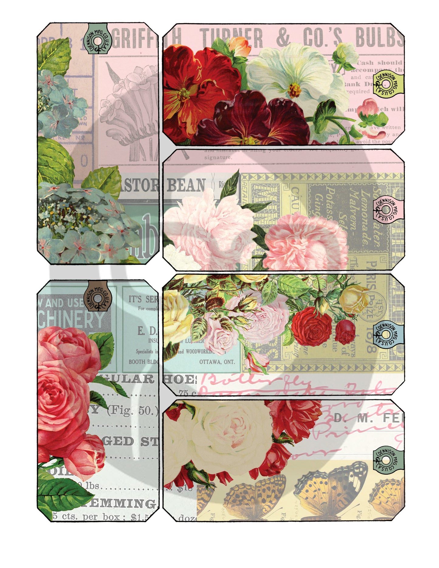 Vintage Junk Journal Tags 2.0 - Set #1 - 2 Page Instant Download, digital journal card Inactive