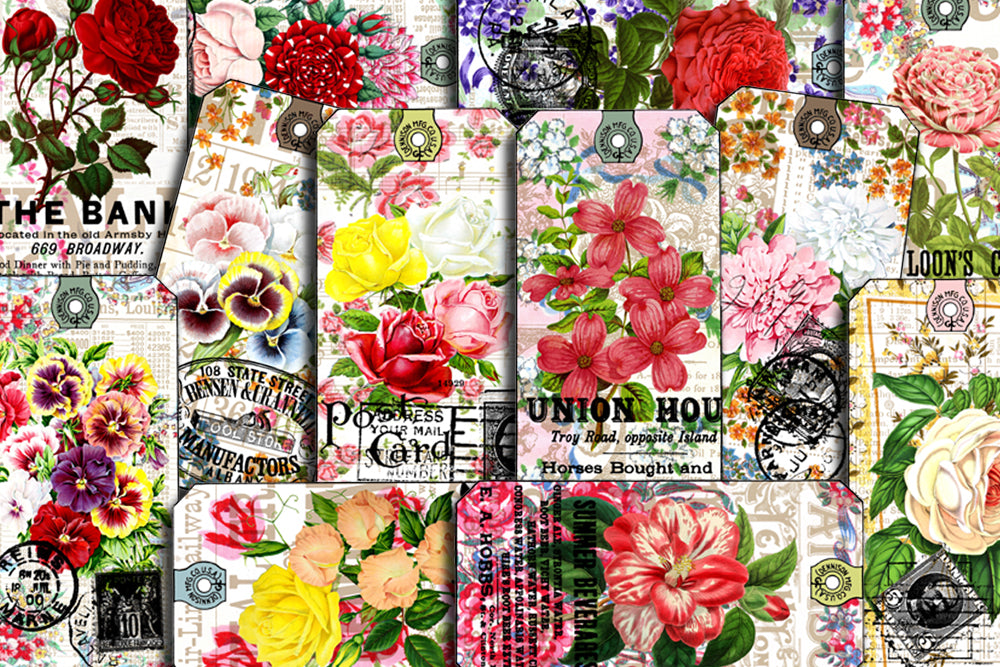 Vintage Junk Journal Tags 2.0 - Set #7 - 4 Page Instant Download, digital journal card, junk journal kit, printable