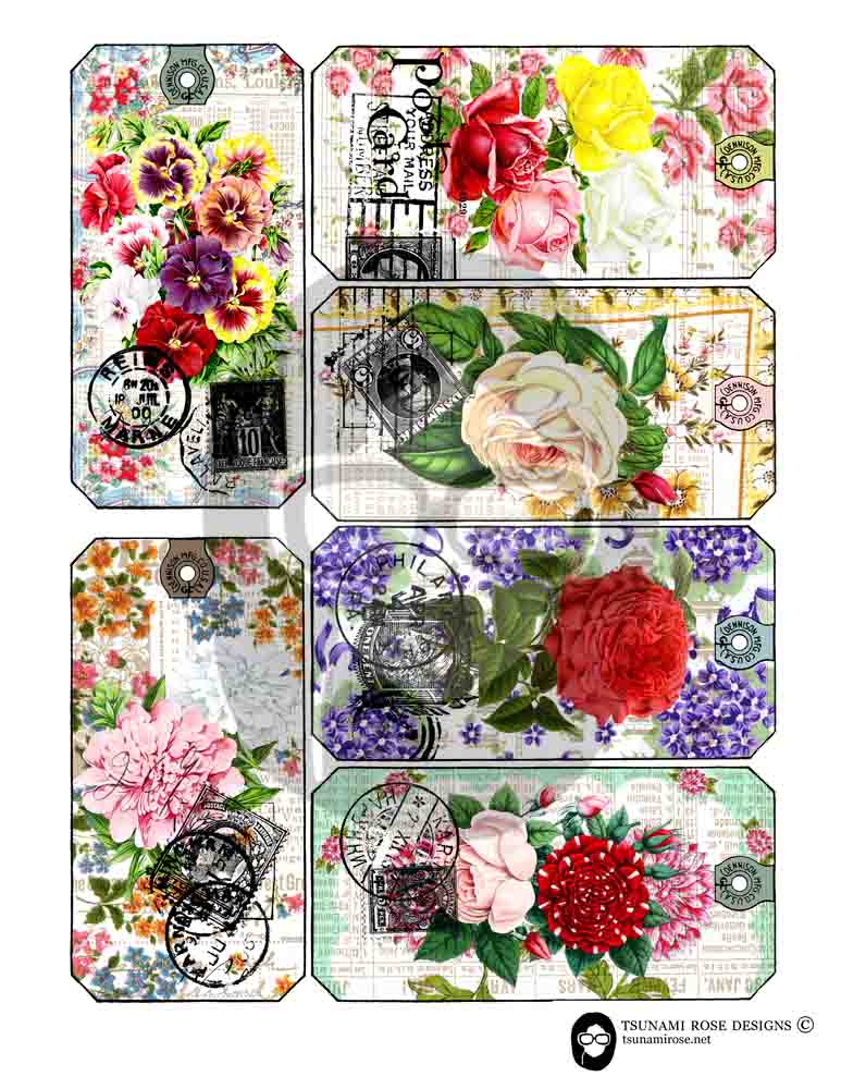 Vintage Junk Journal Tags 2.0 - Set #7 - 4 Page Instant Download, digital journal card, junk journal kit, printable