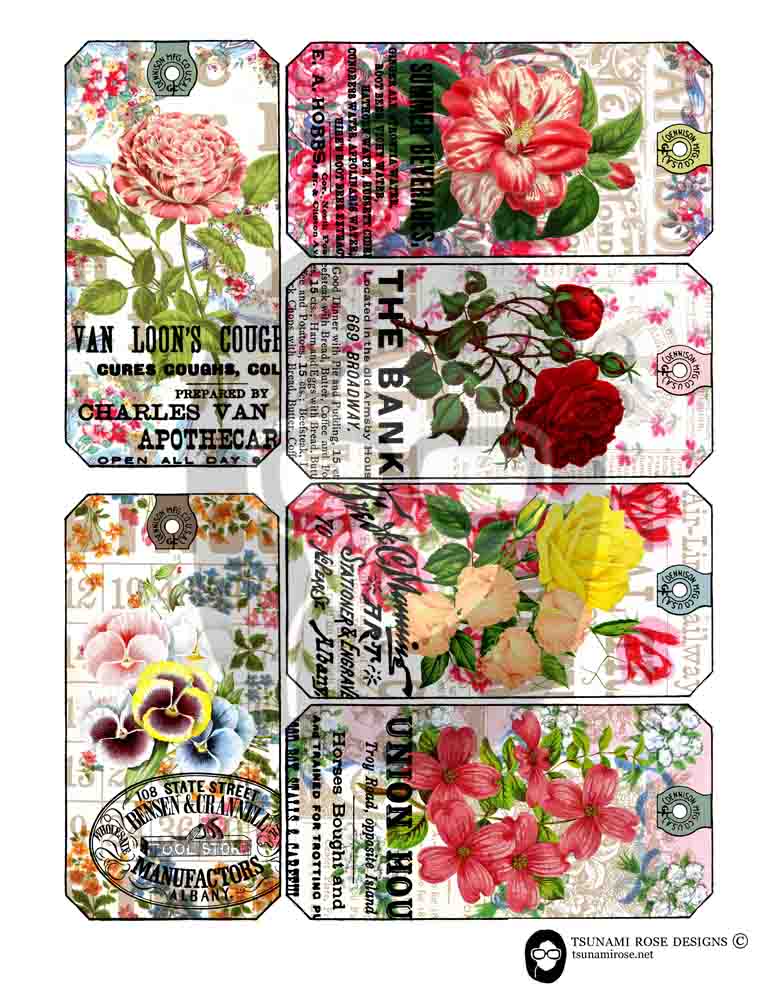 Vintage Junk Journal Tags 2.0 - Set #7 - 4 Page Instant Download, digital journal card, junk journal kit, printable
