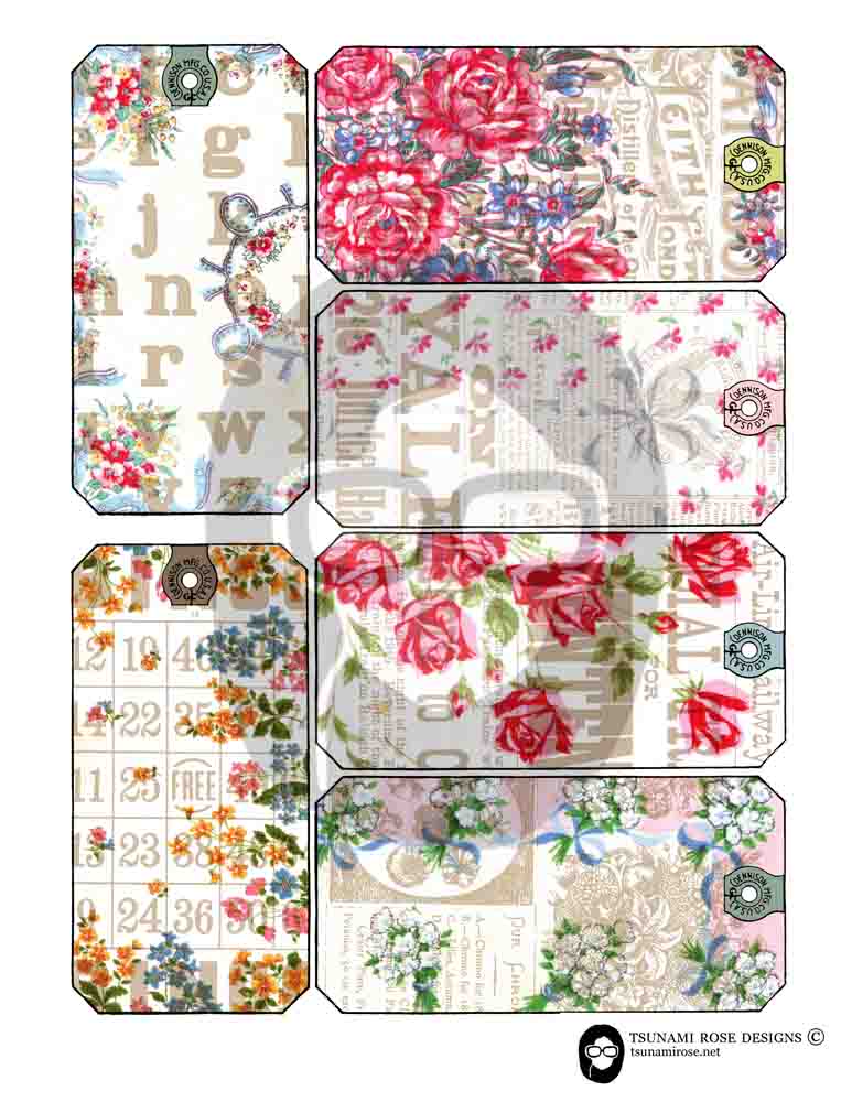 Vintage Junk Journal Tags 2.0 - Set #7 - 4 Page Instant Download, digital journal card, junk journal kit, printable
