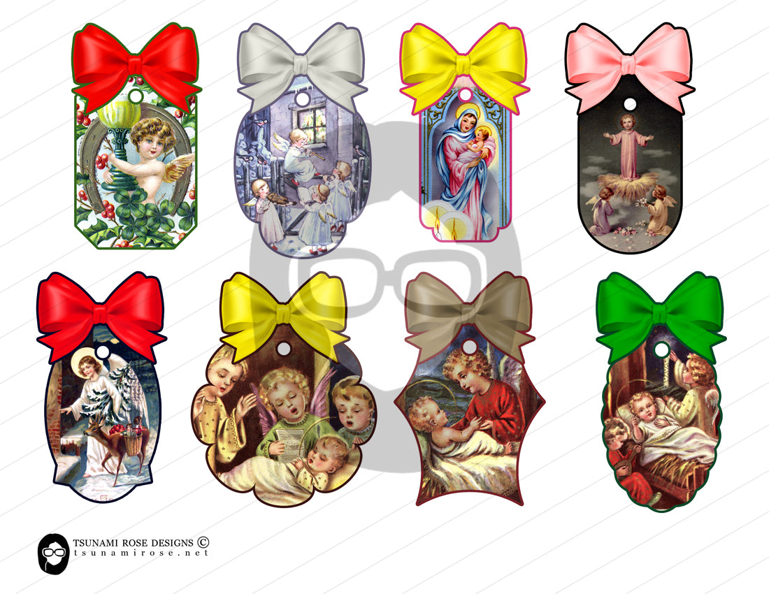 Christian Christmas Junk Journal Bow Tags #5 - 4 Pg download - faith prayer journal printable paper, Xmas bible scripture journaling tag kit