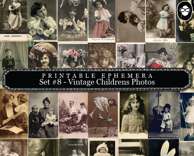 Digital Journal Kits - Printable Ephemera Set # 8 Vintage Childrens Photos - 30 Page Instant Download, ephemera kit, blank journal cards
