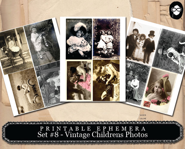Digital Journal Kits - Printable Ephemera Set # 8 Vintage Childrens Photos - 30 Page Instant Download, ephemera kit, blank journal cards