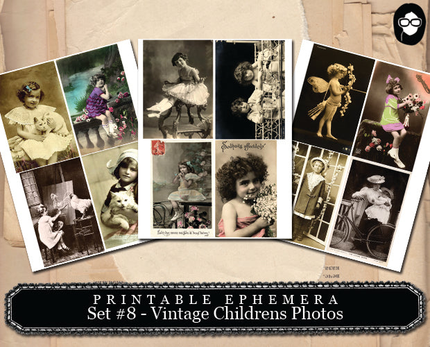 Digital Journal Kits - Printable Ephemera Set # 8 Vintage Childrens Photos - 30 Page Instant Download, ephemera kit, blank journal cards