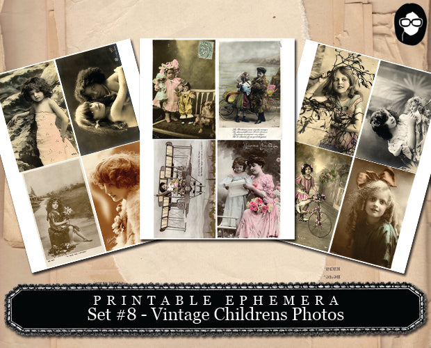 Digital Journal Kits - Printable Ephemera Set # 8 Vintage Childrens Photos - 30 Page Instant Download, ephemera kit, blank journal cards