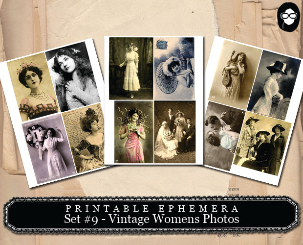 Ephemera Pack, Printable Ephemera Set # 9 - Vintage Womens Photos - 20 Page Instant Download, journaling kit, journal cards, journaling card