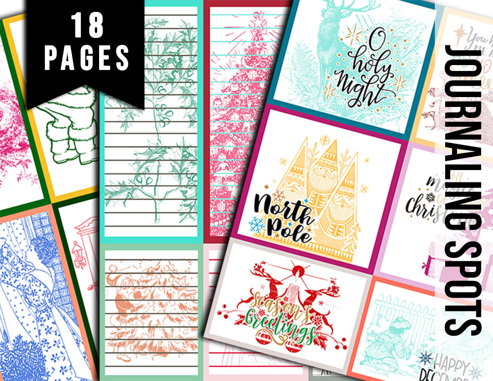Journaling Spot Printables, Christmas Junk Journal Ephemera -18pg Digital Download- Christmas Quotes, Retro Santa,Vintage Winter,Lined Paper