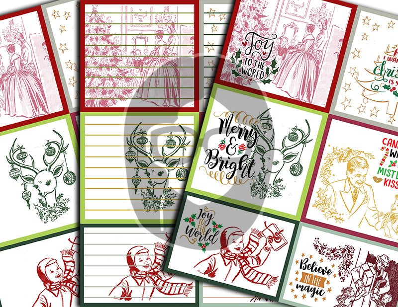 Journaling Spot Printables, Christmas Junk Journal Ephemera -18pg Digital Download- Christmas Quotes, Retro Santa,Vintage Winter,Lined Paper