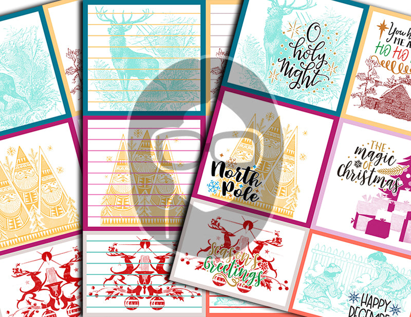 Journaling Spot Printables, Christmas Junk Journal Ephemera -18pg Digital Download- Christmas Quotes, Retro Santa,Vintage Winter,Lined Paper