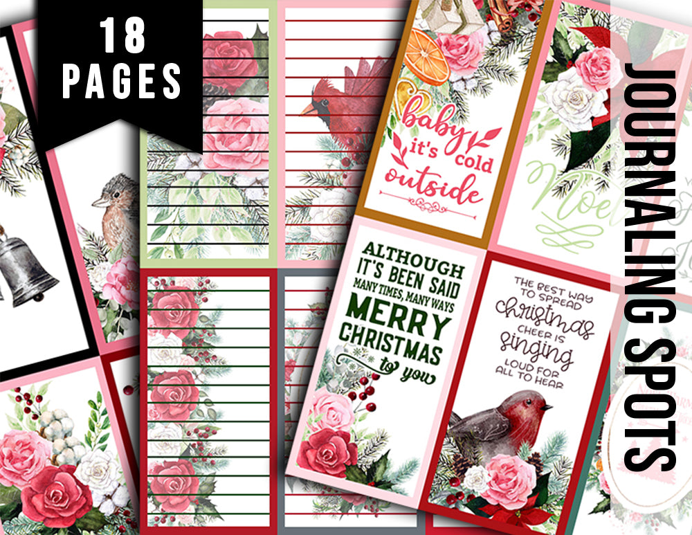Journaling Spot Printables, Christmas Junk Journal Ephemera -18pg Digital Download- Christmas Quotes, Pink Christmas, Lined Paper, Vintage