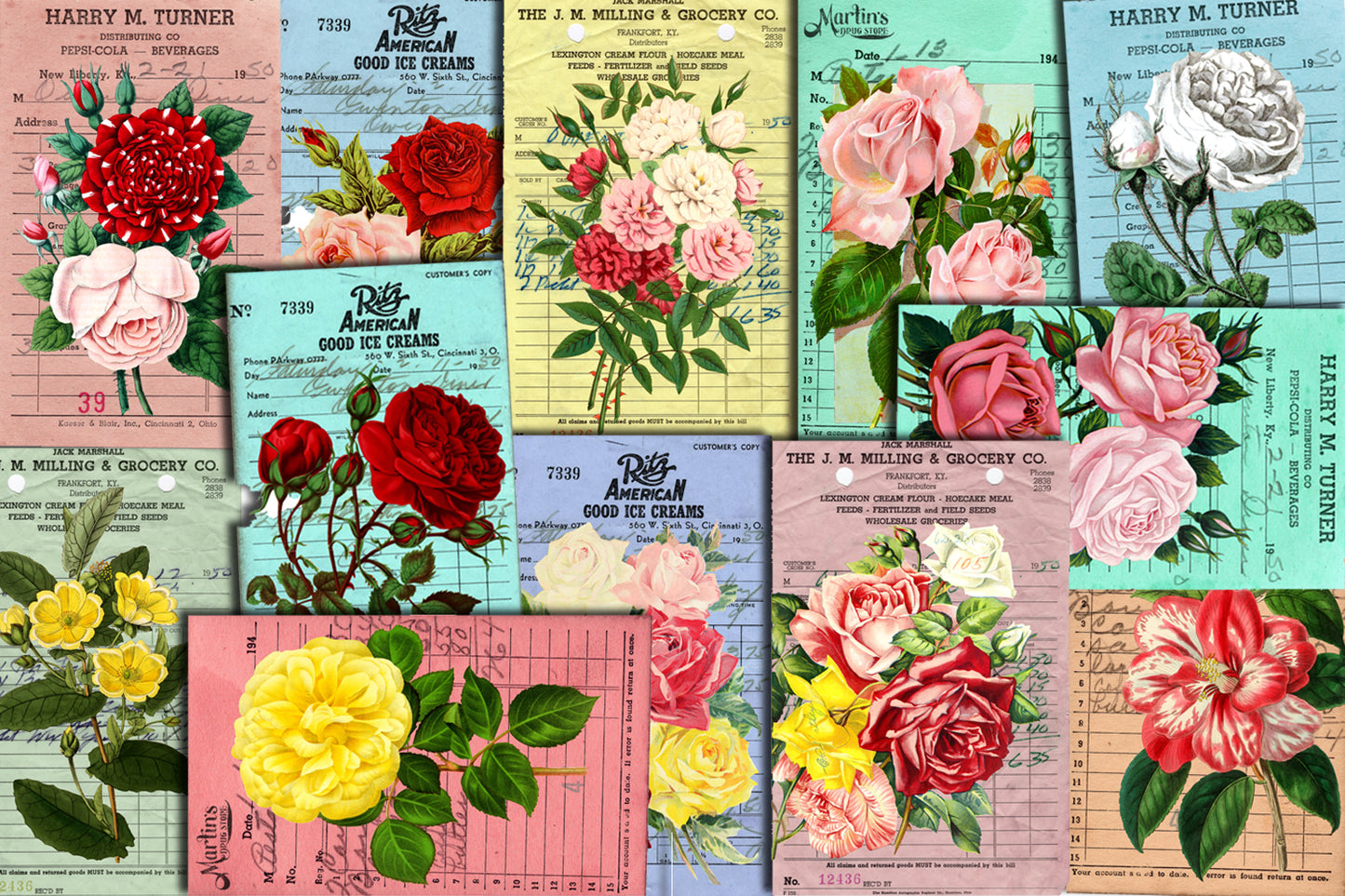 Printable Vintage Receipts - Set #1 - 3 Pg Instant Download - vintage junk journal, shabby chic, junk journal ephemera kit