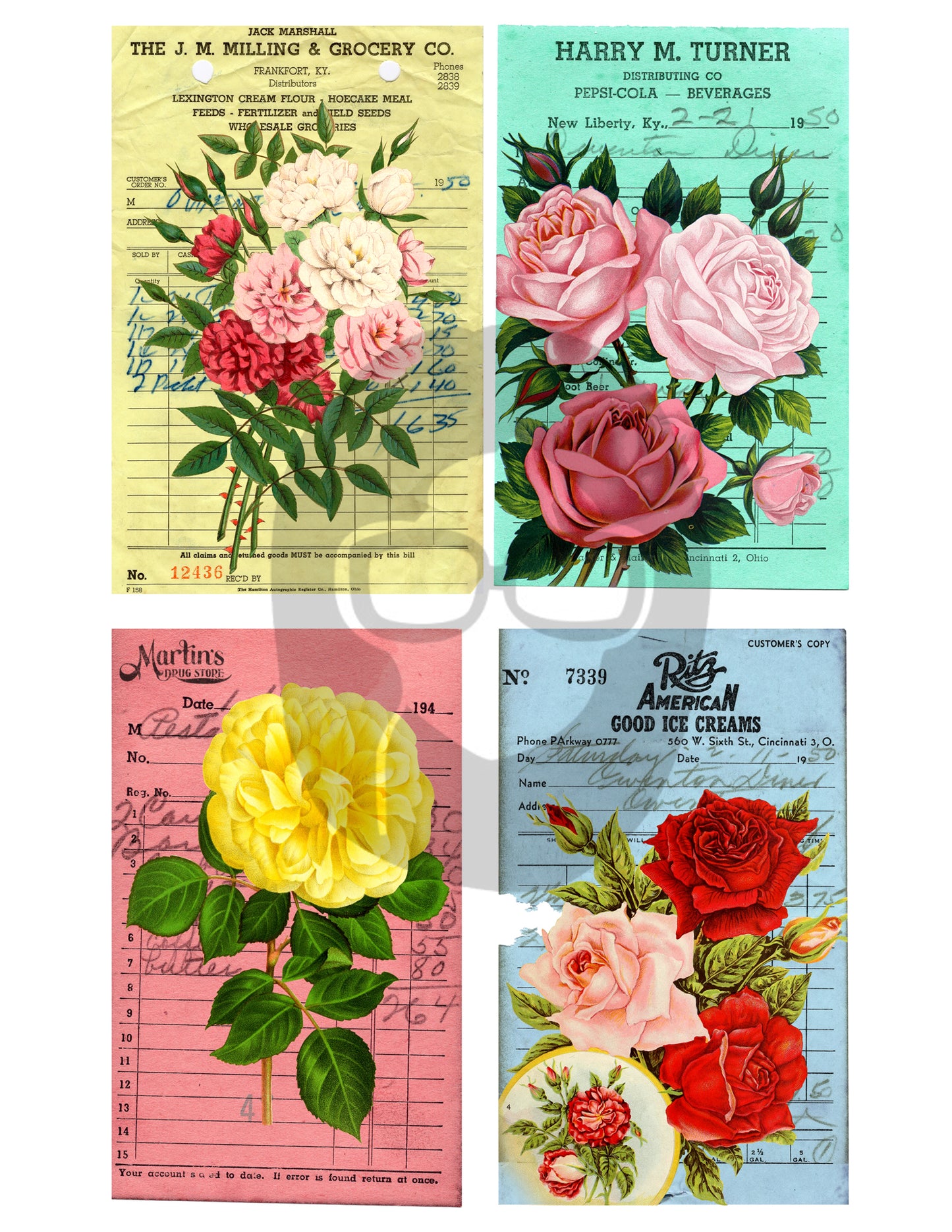 Printable Vintage Receipts - Set #1 - 3 Pg Instant Download - vintage junk journal, shabby chic, junk journal ephemera kit